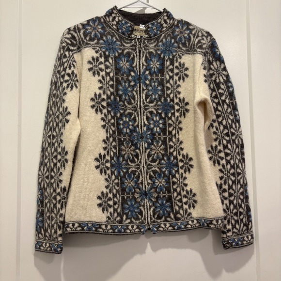 Intiwara Alpaca Sweaters - Intiwara Alpaca Womens L Full Zip Cardigan Sweater Hand Made Bolivia Fair Isle
